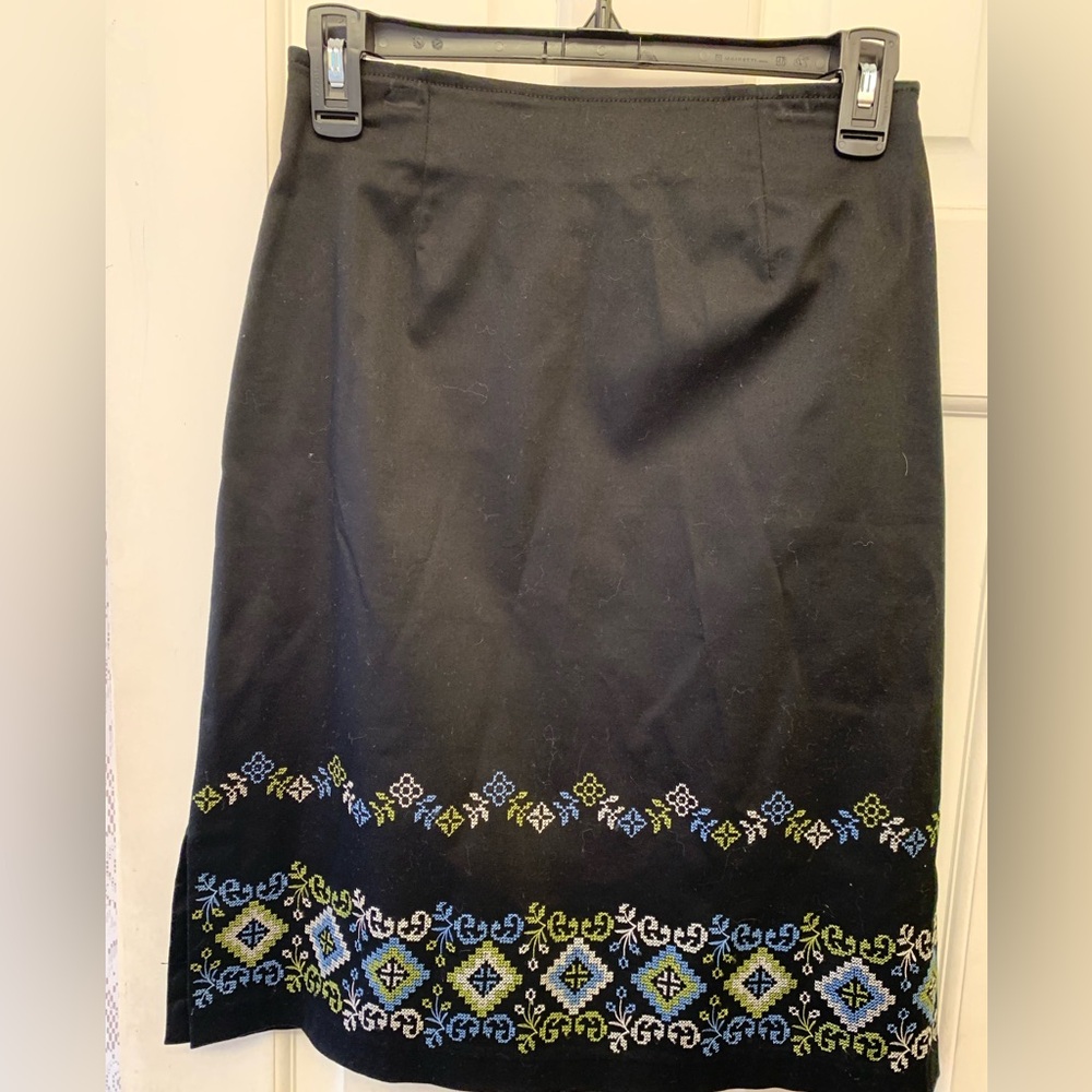 Ann Taylor Black Skirt with Blue and Green Embroidery